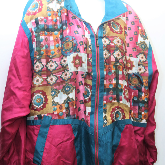 90's Vintage "AB SPORT" Silk Patterned Jacket - Picture 4 of 5